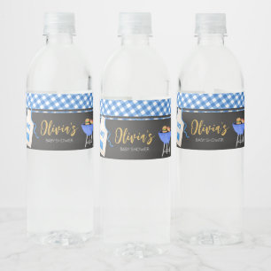 Blue Gingham BBQ Baby shower Waterfles Etiket