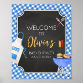 Blue Gingham BBQ Baby shower Welkom Poster (Voorkant)
