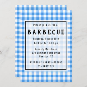 Blue Gingham BBQ Party Kaart