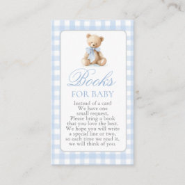 Blue Gingham Bear Baby Shower Boy Books for Baby Informatiekaartje