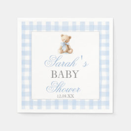 Blue Gingham Bear Baby Shower Servet