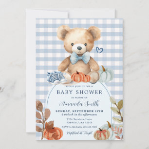 Blue Gingham Beer Pumpkin Shoes Baby shower Kaart