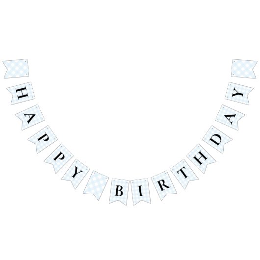Blue Gingham Birthday Bunting Flag Banner (Alle)
