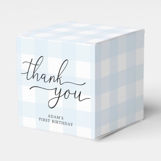 Blue Gingham Birthday Dank je wel voor de doos Bedankdoosjes (Voorkant Zijde)