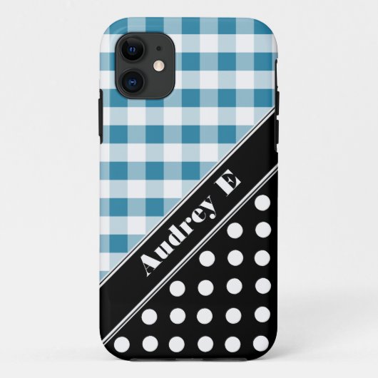 Blue Gingham Black Polka Dot iPhone 5 Hoesje (Achterkant)