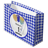 Blue Gingham & Blue Glitter Party Ballonnen Groot Cadeauzakje (Voorkant Gekanteld)