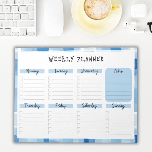Blue Gingham Border, Undated Weekly Planner Notitieblok