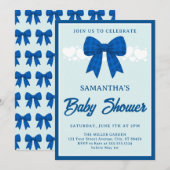 Blue Gingham Bow Boy Baby Shower Invitation (Devant / Derrière)