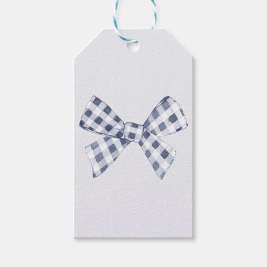 Blue Gingham Bow Cadeaulabel (Voorkant)