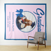 Blue Gingham Bow Photo Graduation Backdrop Wandkleed (In Situ (horizontaal))