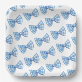Blue Gingham Bow Stropdas Pattern Baby shower Picn Papieren Bordje (Voorkant)