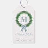 Blue Gingham Bow Wreath Gift Label Cadeaulabel (Voorkant)