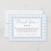 Blue Gingham Boy Baby shower Dank je wel kaart (Voorkant)