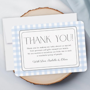 Blue Gingham Boy Baby shower Dank je wel kaart