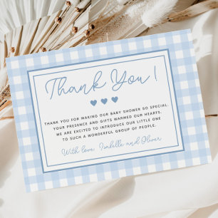 Blue Gingham Boy Baby shower Dank je wel kaart