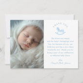 Blue Gingham Boy Baby shower Foto Dank u kaart (Voorkant)