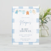 Blue Gingham Boy Baby Shower Invitation (Debout devant)