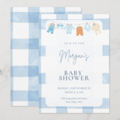 Blue Gingham Boy Baby Shower Invitation (Devant / Derrière)