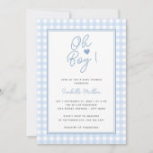 Blue Gingham Boy Baby shower Kaart (Voorkant)
