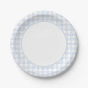 Blue Gingham Boy Baby shower Papieren Bordje