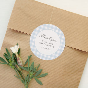Blue Gingham Boy Baby shower Ronde Sticker
