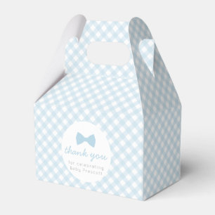 Blue gingham boy boeg stropdas baby shower gunstdo bedankdoosjes