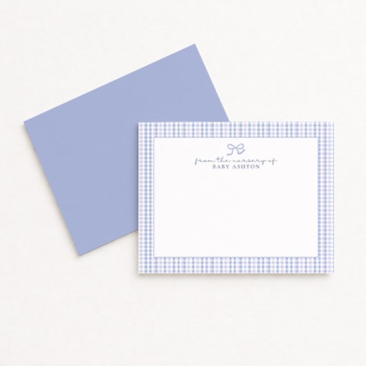 Blue Gingham Boy Gepersonaliseerde Nursery Note Ka Aankondiging