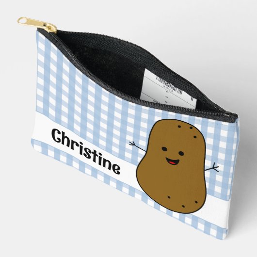 Blue Gingham Brown Aardappel Custom Etui (Open)