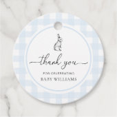 Blue Gingham Bunny Rabbit Baby shower Bedankjes Labels (Voorkant)