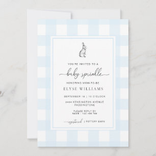 Blue Gingham Bunny Rabbit Baby Sprinkle Kaart