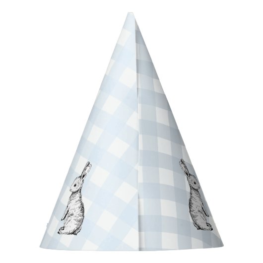 Blue Gingham Bunny Rabbit Feesthoedjes (Achterkant)