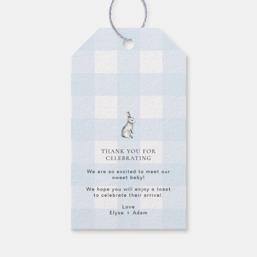 Blue Gingham Bunny Rabbit Pop het als ze Pop Cadeaulabel (Achterkant)