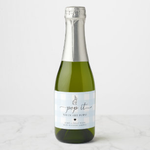 Blue Gingham Bunny Rabbit Pop het als ze Pop Sparkling Wijnetiket