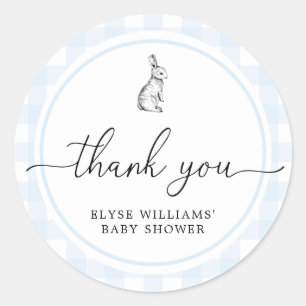 Blue Gingham Bunny Rabbit Shower Favor Sticker