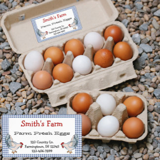 Blue Gingham Check Boerderij Fresh Eggickens Label