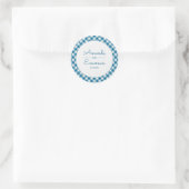 Blue Gingham Check Fun Casual aangepaste bruiloft  Ronde Sticker (Tas)