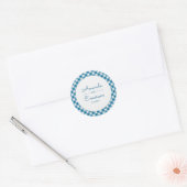 Blue Gingham Check Fun Casual aangepaste bruiloft  Ronde Sticker (Envelop)