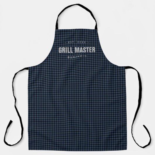 Blue gingham check grill master gepersonaliseerd schort (Voorkant)