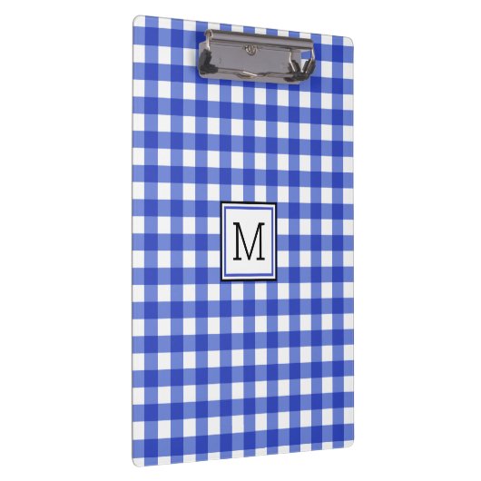 Blue Gingham Check Monogram Klembord (Rechts)