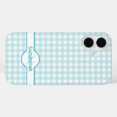 Blue Gingham Check Monogramed Custom Hoesje-Mate Case-Mate iPhone Case (Achterkant (horizontaal))