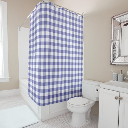 Blue Gingham Check Pattern Modern Trendy Douchegordijn (In situ)