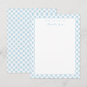 Blue Gingham Check Personal Stationery Note Kaart (Voorkant / Achterkant)
