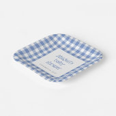 Blue Gingham Check Rustic Boys Baby shower Papieren Bordje (Gebogen)