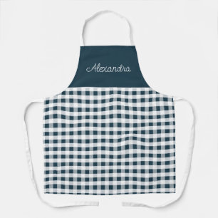 Blue Gingham Check Volwassen gepersonaliseerd koke Schort