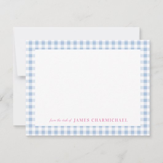 Blue Gingham Check with Pink from the Desk of Bedankkaart (Voorkant)