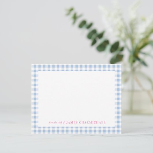Blue Gingham Check with Pink from the Desk of Bedankkaart (Staand voorkant)