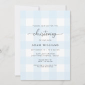 Blue Gingham Christening Uitnodiging (Voorkant)