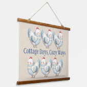 Blue Gingham Cottage Hen Hangend Wandkleed (Gebogen)