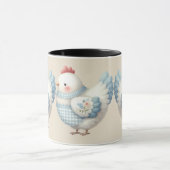 Blue Gingham Cottage Hen Mok (Midden)