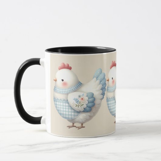 Blue Gingham Cottage Hen Mok (Links)